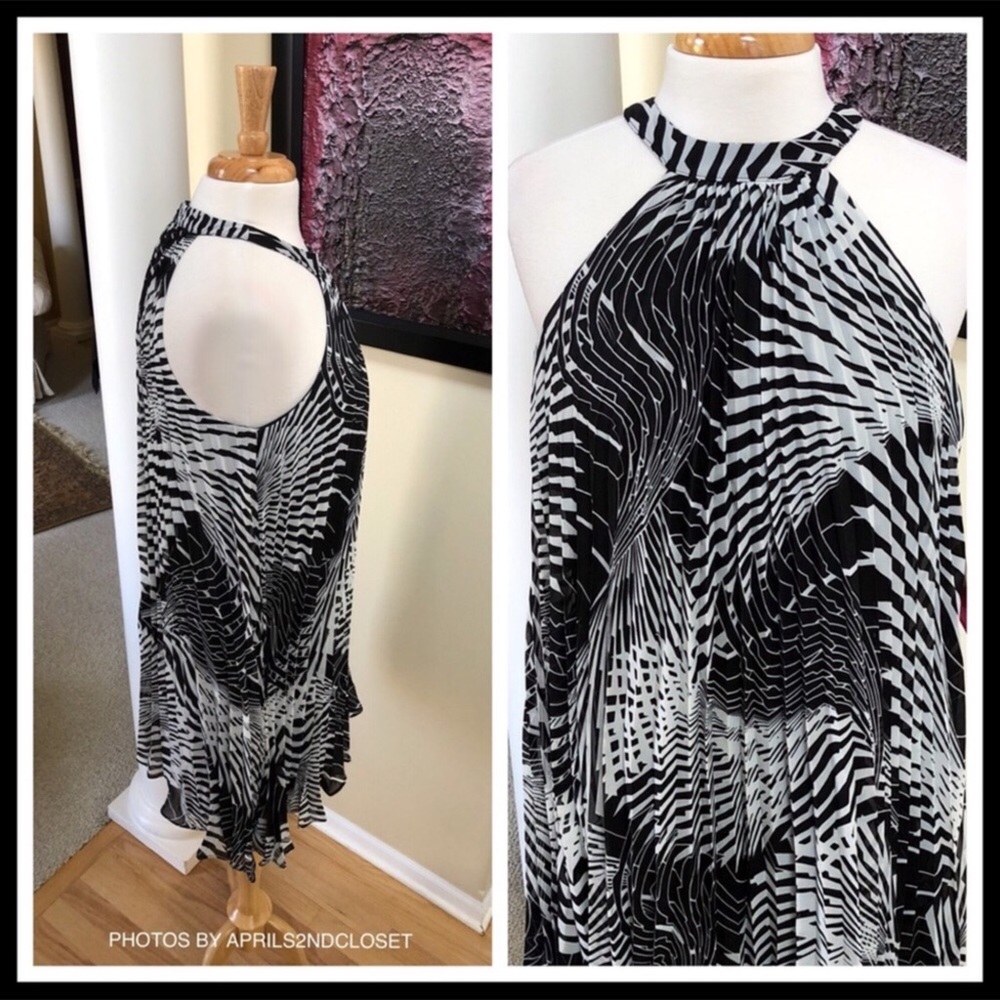 BETSEY JOHNSON PLEATED CHIFFON SLIP PRINT DRESS - Picture 6 of 8